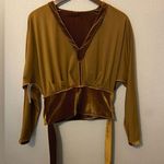Good American Velvet Copper Golden Long Sleeve V-neck Blouse Size 0 Photo 7