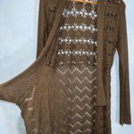 Dress Barn Brown Floral Crochet Retro Boho Open Front Sweater Long Cardigan XS Photo 1