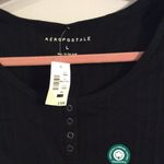 Aeropostale Large L henley stretch crop top snap short sleeve black cotton Photo 1
