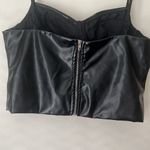 SheIn Faux Leather Lined Black Crop Top Bra Vest with Zipper Closure Size M Photo 2