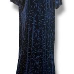 Another Thyme Blue Velvet Maxi Dress Glitter Leaf Pattern Vintage 18 Large 8 Photo 0