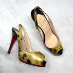 Christian Louboutin No Prive Patent Leather Slingback Pumps Heels Leopard Animal Photo 8