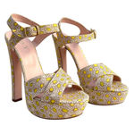 Red Valentino Yellow Daisy Print Platform Sandals Heels Size 38 US 7.5 Yellow Photo 0