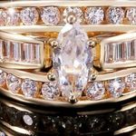 Gorgeous gold band marquise faux diamond wedding ring set ! Photo 1