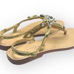 Trina Turk Mystique x  𖦹 Ankle Strap Thong Crystal Sandal 𖦹 Natural Leather 7M Photo 2