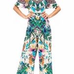 Flying Tomato Jumpsuit Green Multi Cold Shoulder Tropical Print Size Small Photo 4