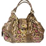Big Buddha  Pink Faux Leather Snakeskin Print Large Hobo Bag Gold Hardware Photo 0