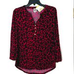 Anne Klein animal print burgundy and black Christmas blouse NWT Small Photo 8