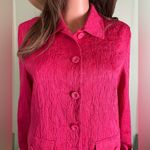Coldwater Creek Jacket Blazer. Pink w/Green Trim. Textured Cloth Unlined. Photo 8