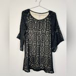 Tacera Black Lace with Nude Lining 3/4 Sleeve Dress Effortless Elegance Size S Photo 1