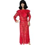 American Vintage Vintage 1980s Red Lace Art Deco Revival Evening Gown Sheer Maxi Dress  
size XS-S Photo 2