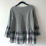 Coco + Carmen  Grey Long Sleeve Plaid Hem Blouse Photo 4