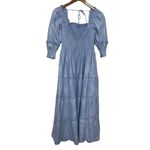 Hill House Nesli Nap Dress Women’s Small Metallic Blue Smocked Puff Sleeve Midi Photo 4