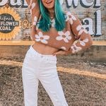 Taupe & White Daisy Flower Sweater Size L Photo 1