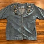 Vintage Deadstock 90s Denim Jewel Beaded Suede Tassel Western Button Down NWOT Size XL Photo 0