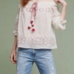 Anthropologie Harlyn White/Red Embroidered Off the Shoulder Top Sz S Cotton LN Photo 2