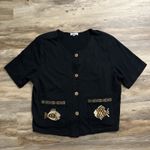 Wild Orchid Boho Black Button Front Shirt Fish Embroidery Pockets USA Photo 0