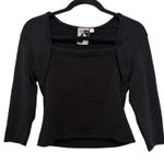 it's our time Womens Square Neck Crop Top Vintage Black Metallic Threading USA‎ Made 1970s Photo 0