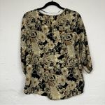 Miss Me  Y2K Black Tan Blouse Womens S Paisley Beaded 3/4 Sleeve Lightweight Photo 8
