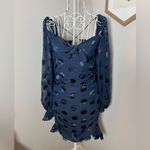 For Love & Lemons  Lula Mini Dress Small Navy Blue Polka Dot Chiffon Ruched Photo 3