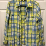 Jones New York Plaid Button Down Shirt in Blue and Yellow Photo 0
