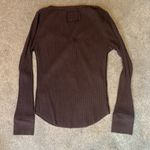Aerie Brown Ribbed Long Sleeve Scoop Neck Henley Top Size L Photo 2