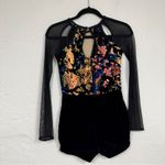 Weissman Costumes Adult Small Sequined Black Velvet Shorts Leotard Sheer Sleeve Photo 2