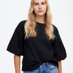 Madewell  Puff Sleeve Sweatshirt Tee in Jet Black, Size Medium Photo 0