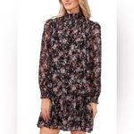 CeCe  Women's Long Sleeve Mock Neck Floral-Print Smocked Dress Black Size‎ M NWT Photo 12