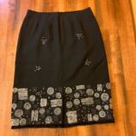 EAST Wool skirt 14 Black Cream Embroidered Design on bottom Fringe Zip Closure Photo 5