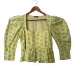 ZARA  Eyelet Embroidered Puff Sleeve Square Neck Peplum To Green Women Size XL Photo 4