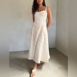 Moon River Cream Yellow Floral Print Lace Corset Midi Dress Small Brunch Girly Photo 5