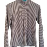 J McLaughlin Womens XS Striped 1/4 Zip Pullover Catalina Cloth Long Sleeve Brown Photo 0