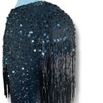 Vintage 80s Cocktail Dress Silk Black Metallic Sequin Fringe Sleeve Size 10 Photo 8