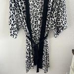Victoria's Secret Kimono Robe Leopard Animal Print Neutral Black Trim M/L Photo 4
