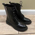 Combat Boots Lace Up Side Zipper Boots Stylish Faux Leather Boots booties pu leather winter shoes Black Size 6 Photo 7
