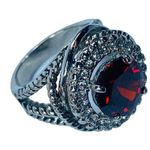 Women Fashion Ring Size Approximately 6.25 Silver Tone Metal Shade of Red Center Photo 0