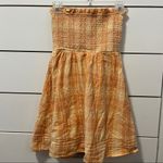 American Eagle  Smockin' On Sunshine Strapless Dress Orange Plaid NWOT Photo 2