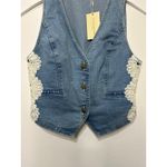Ramy Brook  Ellis Lace Panel Denim Vest Blue Cotton Size 4 NWT Boho Waistcoat Photo 6