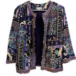 Joan Rivers Purple Paisley Print Embellished Open Front Jacket Blazer L Size L Photo 1