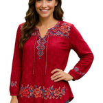 Johnny Was Gina tie neck heavily embroidered blouse NWT RARE Photo 0