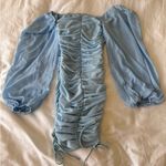 Hello Molly  light blue ruched mini dress with long puffy sleeves Photo 2