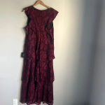 Lulus NEW  Molinetto Burgundy Lace Ruffled Tiered Sleeveless Maxi Dress Photo 2