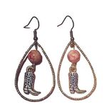 Women’s Cowboy Boot Pink Turquoise Glass Bead & Silver Tone Dangle Earrings‎ NEW Photo 1