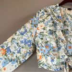 Miss Lola ✨  Women’s Blue Green Floral Front Tie Top Medium Photo 4