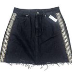 Topshop  Moto Black Denim Animal Print Stripe Skirt Photo 0