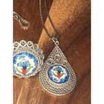 DGS Sterling Silver 925 Filigree Handpainted Ceramic Ring & Pendant Sz 6.5 Photo 3