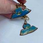 Vintage enamel hand painted boho festival clip earrings Blue Photo 1