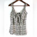 White House | Black Market S Silk Houndstooth Patterned Ruffle Top Photo 9