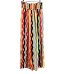 Forever 21 Wide Leg Pants Multicolor Wavy Stripe Smocked Waist Boho Festival L Photo 3